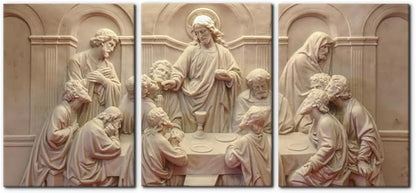3 Pieces Canvas Wall Art Picture The Last Supper Sculpture Style Paintings on Canvas 12 Apostles Modern Artwork for Home Decor Framed Gallery-wrapped Stretched Ready to Hang - 20"x28"x3 Panels