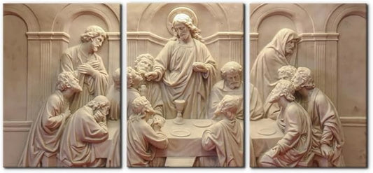 3 Pieces Canvas Wall Art Picture The Last Supper Sculpture Style Paintings on Canvas 12 Apostles Modern Artwork for Home Decor Framed Gallery-wrapped Stretched Ready to Hang - 20"x28"x3 Panels
