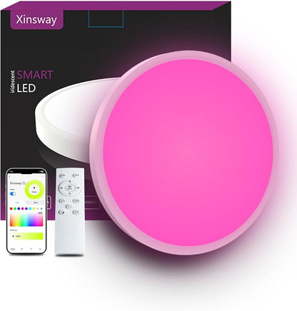 Smart Ceiling Light, 12 Inch, DIY Color Changing,Dimmable Night Light, Compatible with Alexa and Google Assistant, Light for Bedroom and Living Room, 1 Pack (White)