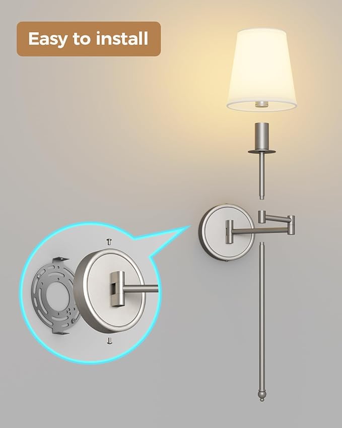 Joosenhouse Battery Operated Wall Sconces Set of 2, 24.8 Inch Brushed Nickel Wireless Dimmable Wall Lamp with Remote Control, Easy Install Wireless Lighting for Bedroom, Living Room, Hallway