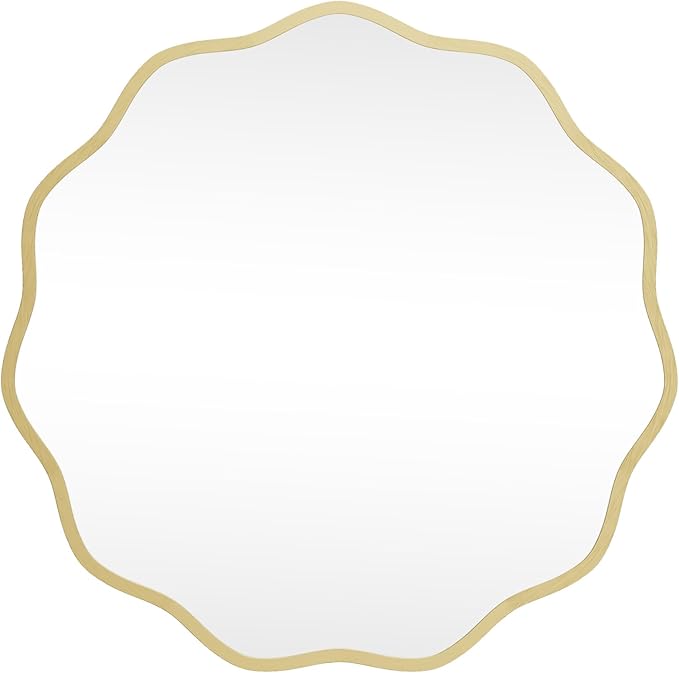 HOMECOOKIN 24" Wavy Round Wall Mirror, Gold Scalloped Circle Mirror Edge Round with Metal Frame, Modern Decorative Hanging/Leaning Mirrors for Bathroom, Hotels, Hallway, Entryway, Vanity, Office