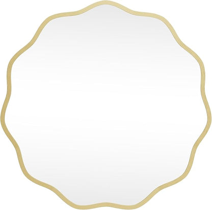 HOMECOOKIN 24" Wavy Round Wall Mirror, Gold Scalloped Circle Mirror Edge Round with Metal Frame, Modern Decorative Hanging/Leaning Mirrors for Bathroom, Hotels, Hallway, Entryway, Vanity, Office