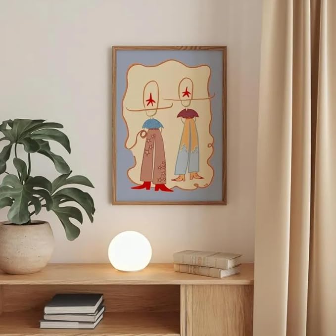 ZHBJSM Retro Cowgirl Duo Wall Art Modern Whimsical Western Boho Star Wave Pattern Warm Earthy Tone Home Living Room Bedroom Entryway Playful Nostalgic Interior Decor Accent Piece 16x24 Inch Unframed