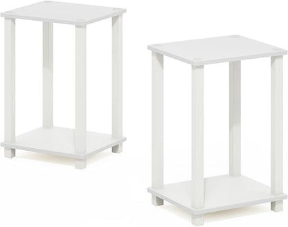 Furinno Simplistic Side Tables Set of 2, 2-Tier Small End Tables with Open Shelf, Easy Assembly Toolless Night Stands, Nightstand, for Living Room, Bedroom, White