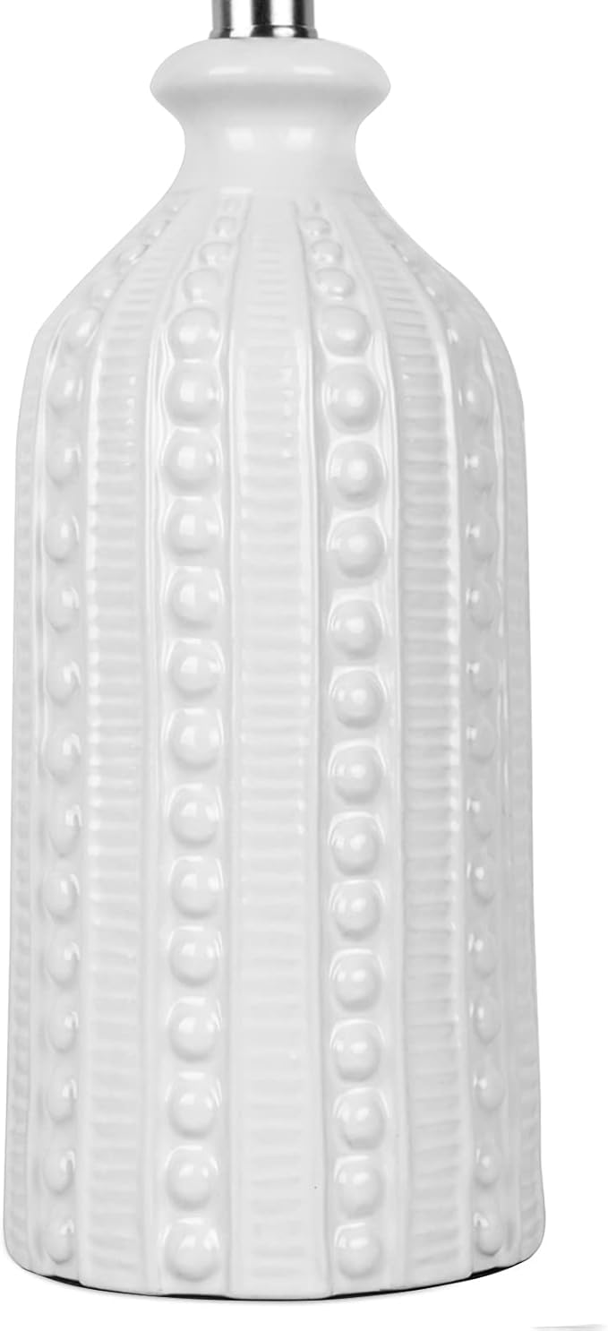 JUNNAI White Ceramic Table Lamp 24.5": 3-Way Dimmable Bedside Lamp with White Drum Slub Shade, Modern Nightstand Lamp for Bedroom & Living Room (Bulb Included)