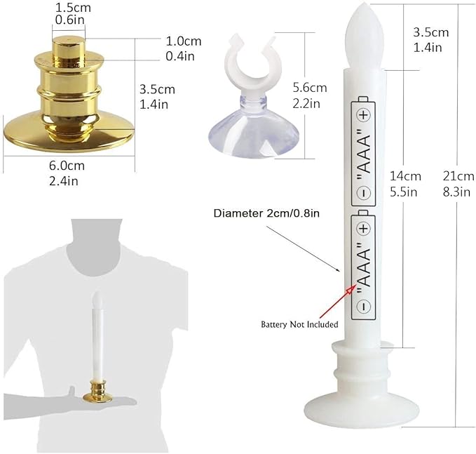 6 Pack Flameless Taper Candles with Remote/Timer & Suction Cup, Battery Operated Flickering LED Window Candles, Vintage Christmas Electric Fake Candlesticks, Golden Holder
