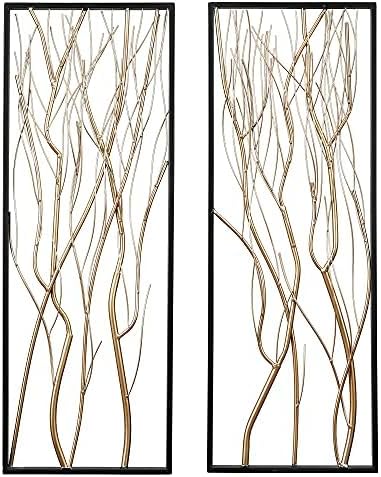 LuxenHome Metal Wall Decor, 36" Luxury Living Room Metal Wall Art, Set of 2 Gold Wall Decor, Bedroom Wall Decorations with Frame for Home, Bedroom, Kitchen, Office, Dining Room, Gold/Black