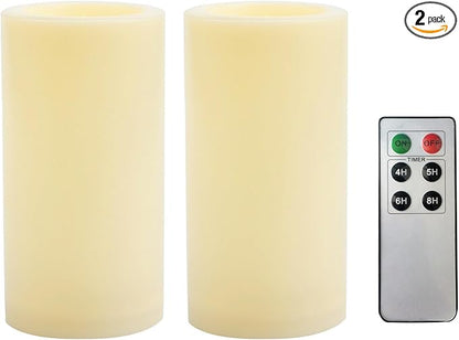 CANDLE CHOICE Outdoor Battery Operated Flameless Candles with Remote Timer Waterproof Flickering Plastic Electric LED Pillar Lights for Lantern Patio Garden Wedding Party Decorations D3”xH6” 2 Pack