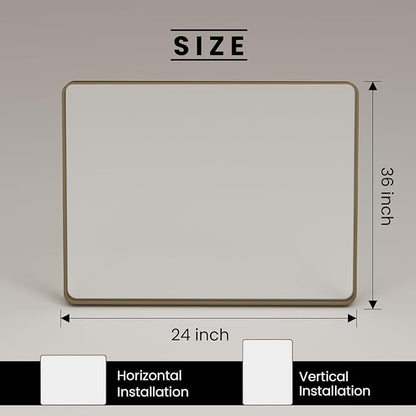 JISOSO Bronze Bathroom Mirror 24x36 Inch, Brushed Bronze Metal Frame Mirror for Wall, Rounded Rectangle Bathroom Vanity Mirror with Tempered Glass, Anti-Rust, Horizontal/Vertical