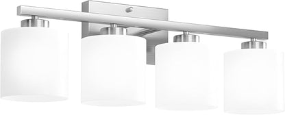 Honesorn 4-Light Bathroom Vanity Light Fixture, Brushed Nickel, Modern With Frosted Shade & Anti-Rust Finish, E26 Base Lighting
