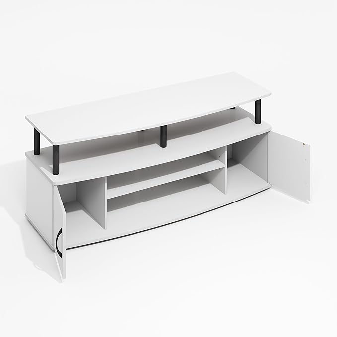 Furinno Jaya TV Stand, Entertainment Center, TV Console, for TV up to 55 Inch, with 2 Doors and Cable Management Holes, for Living Room, Bedroom, Plain White