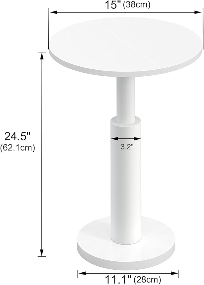LAATOOREE Round Side Table, Accent Drink Coffee Table, 15" Pedestal End Table, Spacious Top, Thick Solid Wood Legs, for Small Spaces, Living Room, Sofa Couch, Bedroom (White)