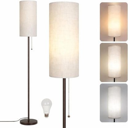 Ldeco Floor Lamp for Living Room, Modern Standing Lamps with Lampshade, Minimalist Tall Lamp with Chain Switch for Living Room, LED Bulb Included (Beige+Brown)