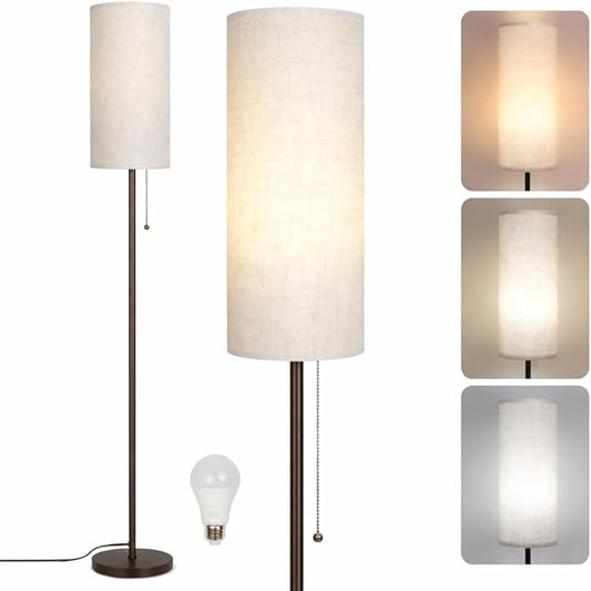 Ldeco Floor Lamp for Living Room, Modern Standing Lamps with Lampshade, Minimalist Tall Lamp with Chain Switch for Living Room, LED Bulb Included (Beige+Brown)