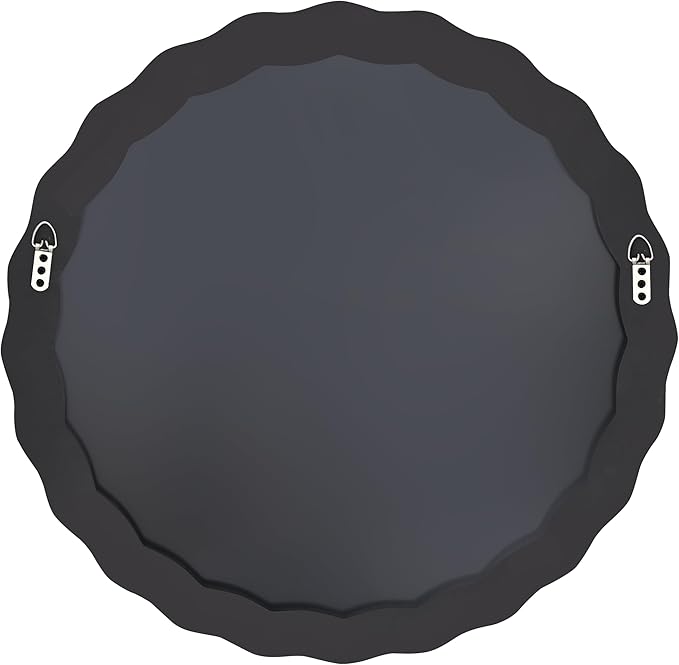 Black Bathroom Mirror for Wall, 24 Inch Round Wavy Mirror with Wood Frame for Bathroom Bedroom Living Room or Entryway(24")