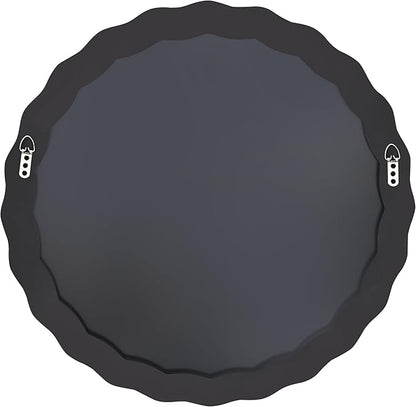 Black Bathroom Mirror for Wall, 24 Inch Round Wavy Mirror with Wood Frame for Bathroom Bedroom Living Room or Entryway(24")