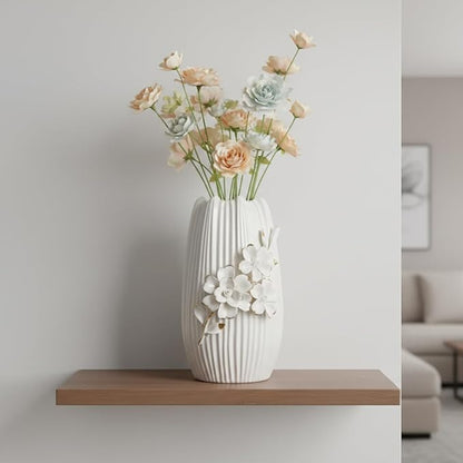 White Ceramic Vase - 9 Inch 3D Modern Vase for Centerpieces, Minimalist Decorative Vases Home Decor, Bathroom, Shelf, Kitchen, Living Room, Table Decor