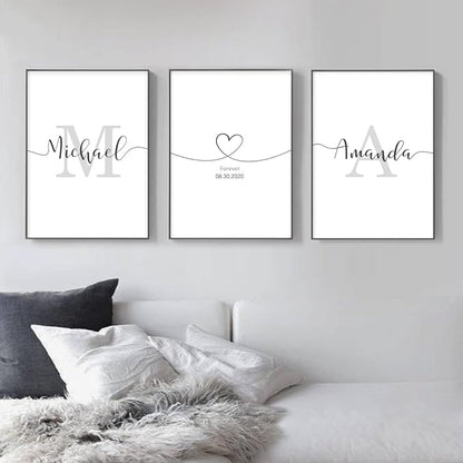 Woodkap Wall Art Decor, Custom Couples Sign Initials Name and Date Print Pictures Unframed, Wall Decorations for Home Living Room Master Bedroom Bathroom, Above Bed Artwork, Engagement & Wedding Gifts