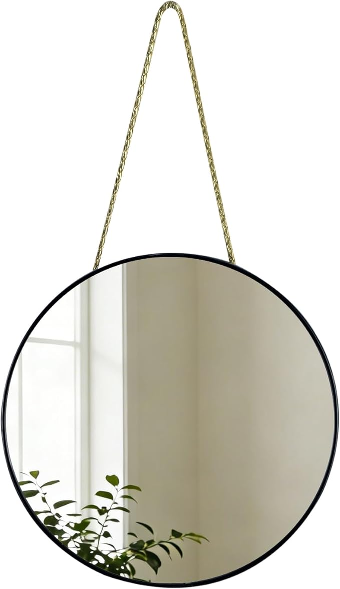 Round Wall Mirror Door Mirror PVC Plastic Frame (Black, 8.66 inch)