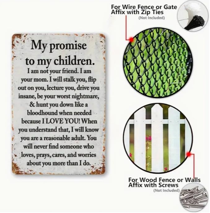 Vintage Metal Painted Yard Signs (8 "x12") - My promise to Kids Fun posters, outdoor wall decorative metal signs for porches, garages, homes