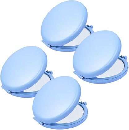 Compact Mirror for Purse, Metal Round Shell, Double-Sided 1X/2X Magnifying, Portable Travel Small Makeup Mirror, Mini Pocket Mirror, Baby Blue, 4 Packs