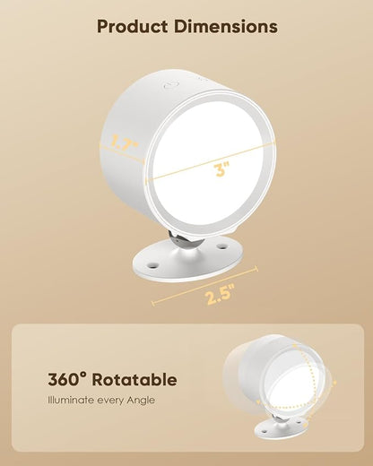 LED Wall Mounted Lights 2 Pcs with Remote, Rechargeable Wall Sconce with 3 Color Temps & Dimmable Magnetic 360° Rotation Cordless Light for Bedroom Reading Bedside (White, 1 Pack)