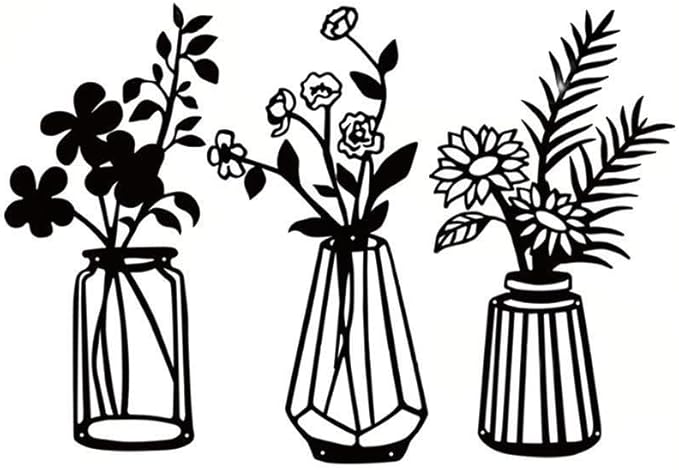 PAASTAI 3 Pieces Metal Flowers Wall Art - Minimalist Farmhouse Wall Hanging Decor for Living Room, Bedroom, Kitchen, Bathroom, Hallway - Floral Home and Office Decor (DK-02)
