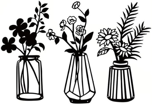 PAASTAI 3 Pieces Metal Flowers Wall Art - Minimalist Farmhouse Wall Hanging Decor for Living Room, Bedroom, Kitchen, Bathroom, Hallway - Floral Home and Office Decor (DK-02)