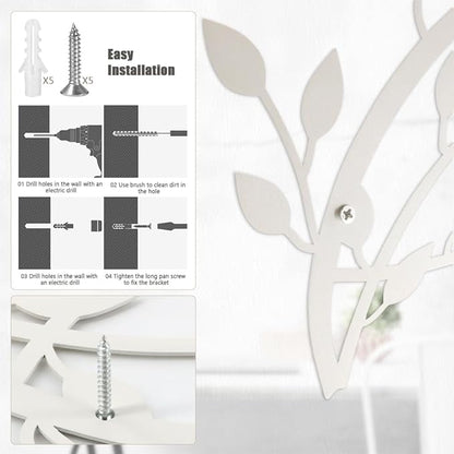 Meltset Metal Tree Leaf Wall Decor, Vine Olive Leaf Branch Wall Art,Wrought Iron Artwork, Decorative Wall Sculptures Above The Bed, Living Room, Indoor and Outdoor (S/White)