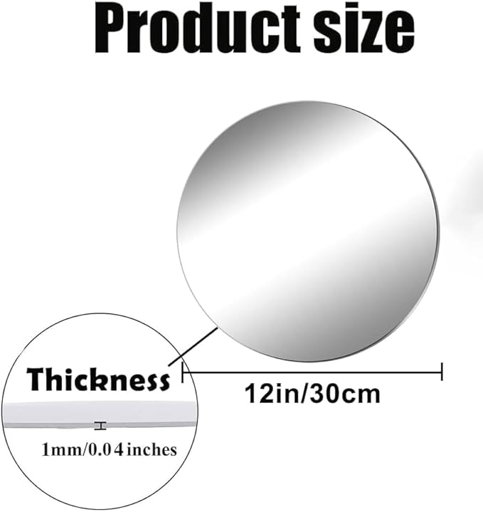 Acrylic Round Mirrors, 12 inch No Glass Circle Mirror Tiles Self Adhesive Mirror Stickers for Wall Home Living Room Bedroom Decor, Small Mirrors for Crafts (4, 12 inch/30cm)