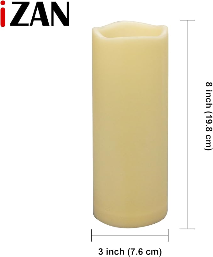 iZAN 1 Pack Waterproof Outdoor Flameless Candle with Timer 3” x 8” Battery Operated Electric LED Pillar Candle for Gift Home Décor Party Wedding Supplies Garden Halloween Christmas Decoration