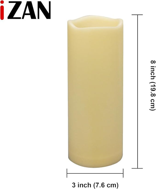 iZAN 1 Pack Waterproof Outdoor Flameless Candle with Timer 3” x 8” Battery Operated Electric LED Pillar Candle for Gift Home Décor Party Wedding Supplies Garden Halloween Christmas Decoration