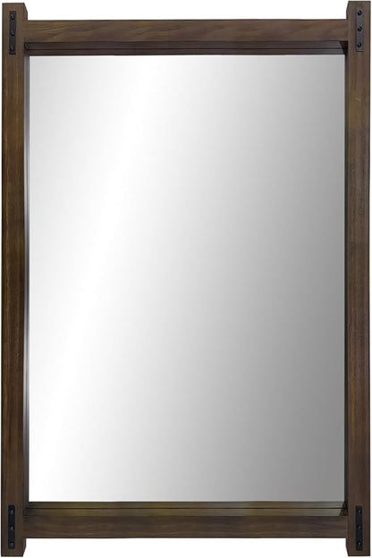 Rustic Wood Bathroom Mirror 36"x24" Farmhouse Wall Hanging Vanity Mirror Decorative Wall Mounted Mirrors for Bedroom Entryway Living Room