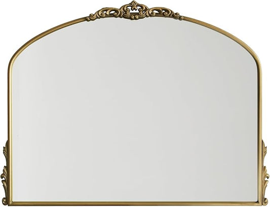 Vintage Gold Wall Mirror - 40x30 Inch, Baroque Arched Design, Ornate Crown Metal Frame, Distressed Gold Finish, Large Antique Decorative Mirror for Fireplace Mantle, Living Room, Bathroom, Entryway