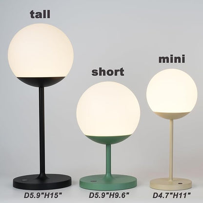 WEILAILUX Cordless Table Lamp with Globe Shade, Rechargeable Dimmable Bedside Light, Shower Lamp Waterproof, Touch Control, 8-72 Hours Runtime, 2700K Warm White for Indoor Outdoor (Gold, Short)