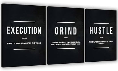 Success Canvas Painting Wall Art Quote Motivational Wall Art Execute Wall Decor 3 Pieces Black Poster Positive Inspirational Framed Artwork Prints Picture for Living Room Office 60''Wx 28''H