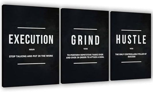 Success Canvas Painting Wall Art Quote Motivational Wall Art Execute Wall Decor 3 Pieces Black Poster Positive Inspirational Framed Artwork Prints Picture for Living Room Office 60''Wx 28''H