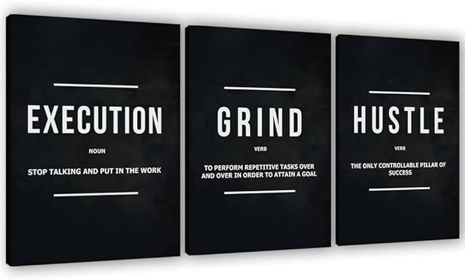 Success Canvas Painting Wall Art Quote Motivational Wall Art Execute Wall Decor 3 Pieces Black Poster Positive Inspirational Framed Artwork Prints Picture for Living Room Office 36''Wx 16''H