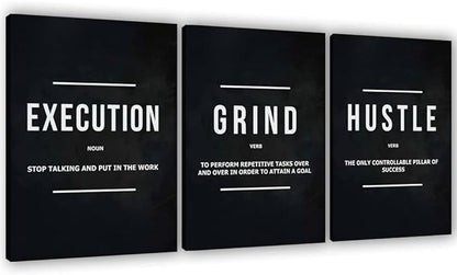 Success Canvas Painting Wall Art Quote Motivational Wall Art Execute Wall Decor 3 Pieces Black Poster Positive Inspirational Framed Artwork Prints Picture for Living Room Office 36''Wx 16''H
