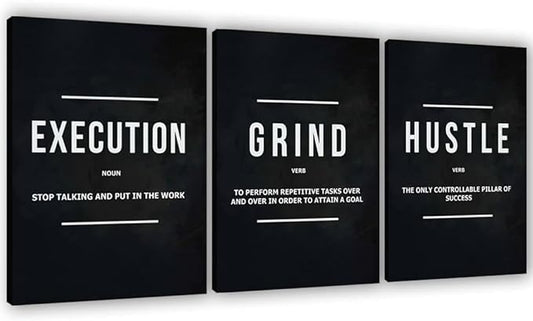 Success Canvas Painting Wall Art Quote Motivational Wall Art Execute Wall Decor 3 Pieces Black Poster Positive Inspirational Framed Artwork Prints Picture for Living Room Office 36''Wx 16''H