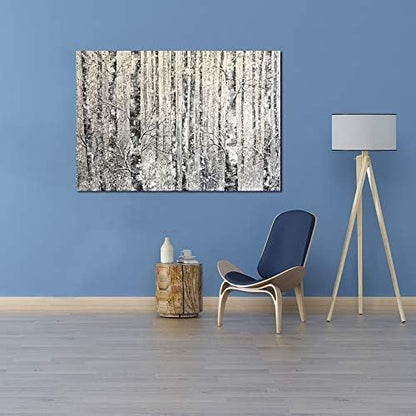 Yihui Arts Modern Birch Tree Canvas Wall Art With Textured Black and White Forest Painting on Canvas Pictures for Living Room Bedroom Bathroom Decoration