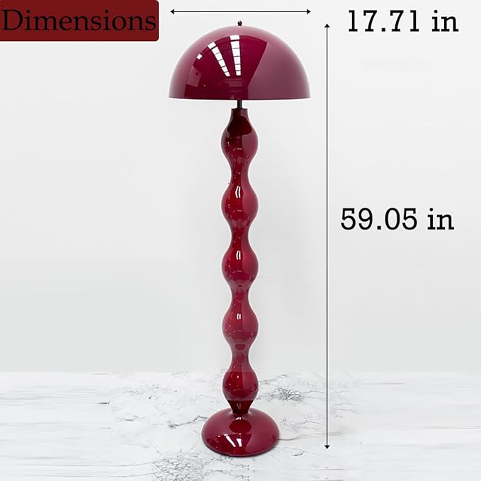 Red Mushroom Floor Lamp with Metal Lampshade,Adjustable 3-Color Temperature Reading Lamp,Nordic Style Standing Lamp for Nursery Bedroom and Living Room