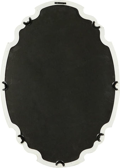 Vintage Sculpted Oval Mirrors for Wall Decor Living Room 16 x 23 inch, Hanging Distressed White Ornate Accent Wood Farmhouse Mirror, Rustic Wall Mounted Mirrors for Small Bathroom Entryway