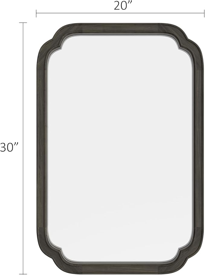 HOMECOOKIN Wood Bathroom Mirror for Wall Decor Arched Rounded Corner Rustic Wood Frame Wall Mirror Home Decorative for Vanity, Living Room, Bedroom, Entryway (20 x 30 inch, Black)