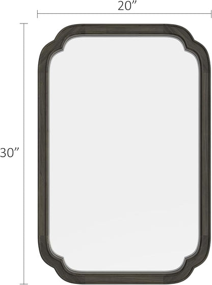 HOMECOOKIN Wood Bathroom Mirror for Wall Decor Arched Rounded Corner Rustic Wood Frame Wall Mirror Home Decorative for Vanity, Living Room, Bedroom, Entryway (20 x 30 inch, Black)