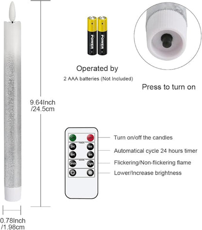 Silver Flameless Taper Candles Battery Operated with Remote Timer, Real Wax 3D Wick Flickering LED Taper Candles Dinner Wedding Holiday Decor(6 Pack, 0.78 x 9.64 Inches)