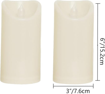 CANDLE CHOICE Outdoor Battery Operated Flameless Candles with Remote Timer Waterproof Flickering Plastic Electric LED Pillar Lights for Lantern Patio Garden Wedding Party Decorations 3x6 Inches 2 PCS