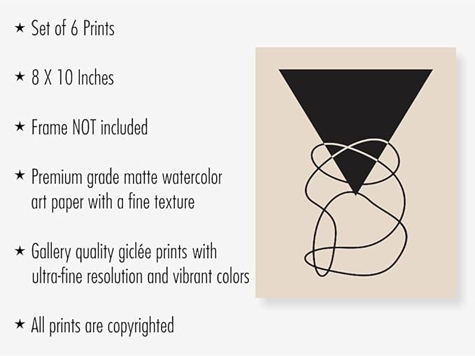 Eleville 8X10 Unframed Set of 6 Minimalist Wall Art Mid Century Art Wall Decor Mid Century Modern Decor Contemporary Wall Art Boho Prints Zen Wall Art wgn554