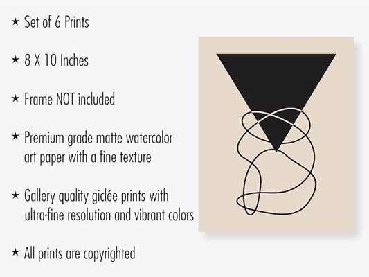 Eleville 8X10 Unframed Set of 6 Minimalist Wall Art Mid Century Art Wall Decor Mid Century Modern Decor Contemporary Wall Art Boho Prints Zen Wall Art wgn554