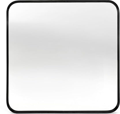 Wall Mount Mirror for Bathroom, Brushed Black Metal Framed Rounded Corner Square Rectangular Vanity Mirror (30" x 30", Black)
